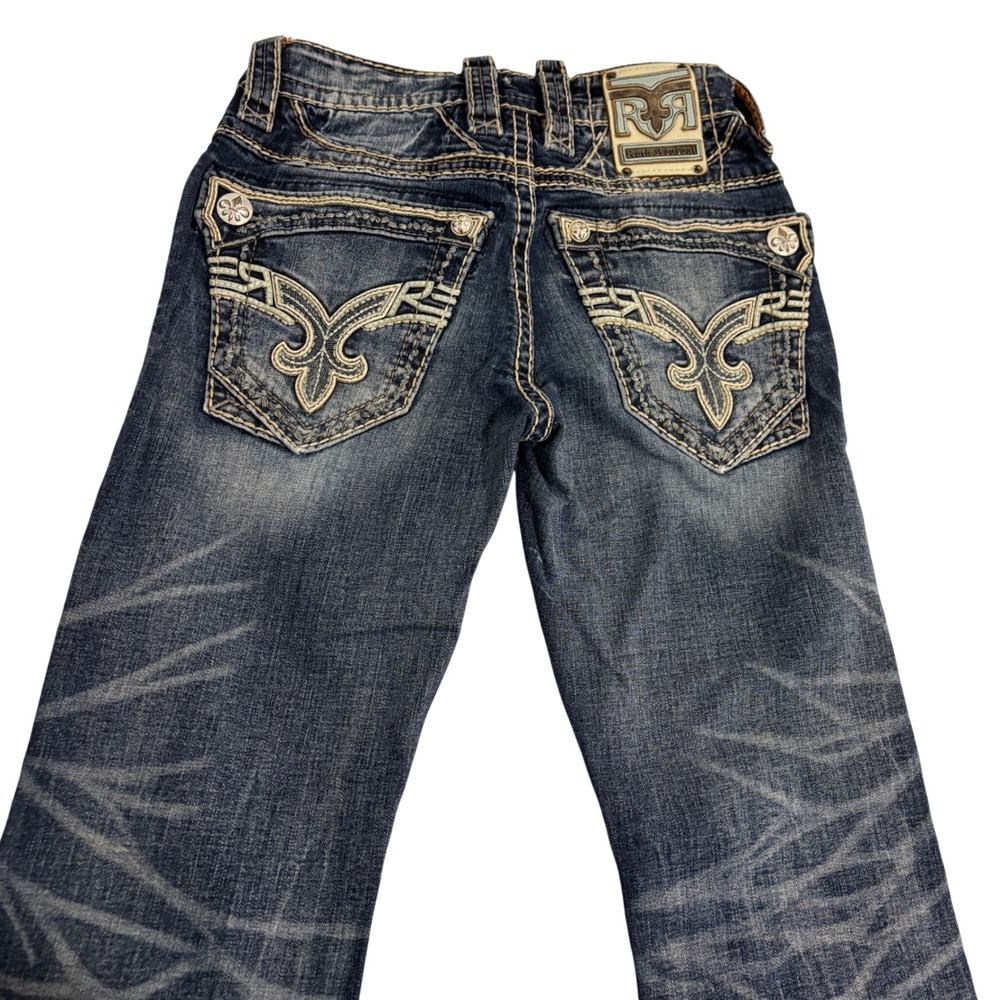 Rock Revival Creston Slim Boot Stretch Jeans Men XS 27x28 Blue Faded Whiskering